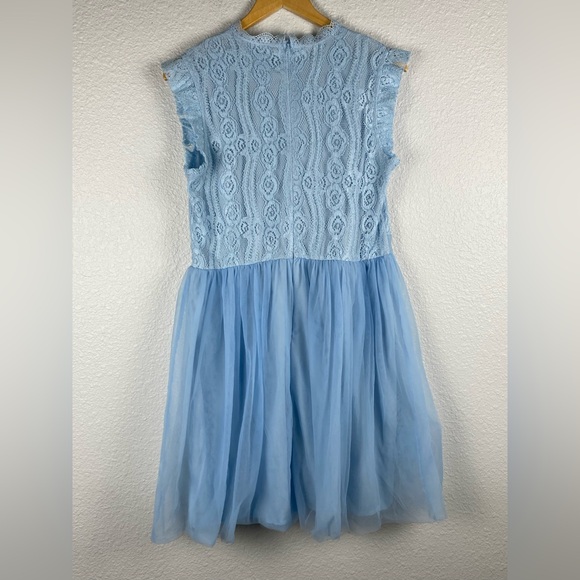 Simplee light blue sleeveless dress sheer lace bodice layered tulle skirt S/M - Picture 5 of 11